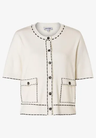 MORE & MORE - Cardigan mit Kontrastnaht weiß - Gr. - 38
