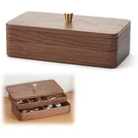 BlingBin Aufbewahrungsbox 2 Ebenen Schmuckaufbewahrung mit Deckel, Holz Schmuckkästchen (1er Set, 1 St., 19 x 10 x 7,5 cm), Doppellagig Massivholz Box für Halsketten, Uhren, Ringe, Ohrringe