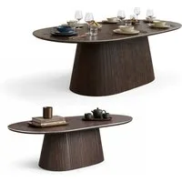 HOOZ Wohnzimmertisch Couchtisch & Esstisch Set oval Keramikplatte 130x70cm & 180x90cm Braun (Set, 1× Esstisch, 1× Couchtisch), Keramik-Tischplatte, verschiedene Varianten, pflegeleicht & stabil