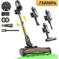 Proscenic Akku-Hand-und Stielstaubsauger 75 kPa, 70 Min Laufzeit, 1,2L Staubbehälter, Geräuscharmer Betrieb, 580 W, beutellos, Grüne LED-Scheinwerfer, Leicht zu handhaben & Effektiv gegen Tierhaare