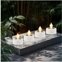 Spetebo LED-Kerze Solar LED Teelicht XL 5cm mit Flammen Effekt warm weiß - 4er Set - (Anzahl, 1-tlg., Stück), mit IP44 Spitzwasserschutz