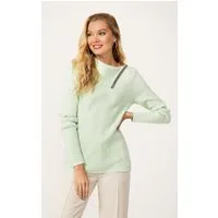 Passioni Strickpullover mit asymmetrischen Kragen und Strass