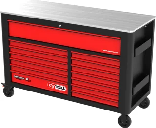 KS Tools PERFORMANCEplus P45 SCHWARZ-ROT Werkstattwagen mit 14 Schubladen - 873.7014