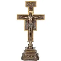 Figuren Shop GmbH Dekoobjekt Tischkreuz - Kreuz von San Damiano - Kruzifix mit Jesus - Veronese