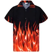 King Kameha Hawaiihemd "Flames" Funky Hawaii-Hemd Herren Kurzarm Front-Tasche Stylish