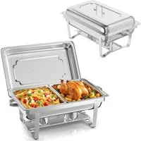 TLGREEN Speisenwärmer aus Edelstahl GN 1/1, Chafing Dish Behälter 9L, (Faltbarer Warmhaltebehälter für Buffet, 2-tlg., Verstärkte Basis & Lebensmittelechter Edelstahl), Für Catering, Hochzeit, Weihnachtsfeier, Camping & Büroparty