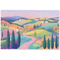 MuchoWow Fußmatte Landschaft - Lila - Pastell - Häuser, Rechteckig, innen Schmutzfangmatte, Tür, Schmutzfänger Flur, Teppich 60x40 cm