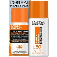L'ORÉAL PARIS MEN EXPERT Gesichtsfluid HYDRA ENERGY TÄGLICHES LSF 50+ INVISIBLE FLUID, Beugt sonnenbedingte Hautalterung vor, fettet und klebt nicht.