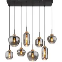 GLOBO LIGHTING Hängeleuchte, Leuchtmittel nicht inklusive, Hängelampe Hängeleuchte Pendellampe 8 flammig Rauchglas Holz E27 120cm