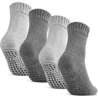 sockenkauf24 ABS-Socken Antirutschsocken warme Stoppersocken mit Wolle Vollfrottee (Grau/Anthrazit, 4-Paar, 47-50) mit Komfortbund für Damen & Herren - 21463