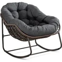 SeedWave Schaukelstuhl Übergroß mit PE-Rattan-Geflecht, 15 cm dickem Olefin-Fleece-Kissen, Lounge-Stuhl für Innen- und Außenbereich, Stilvolle Eierschalenform