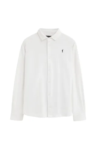 Poloshirt weiß mit durchgehender Knopfleiste und Rigby Go Stickerei