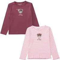 STACCATO Langarmshirt (2-tlg) 2er Pack / gestreift-unifarben / Bärchen-Aufnäher / für Girls