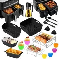 SURFOU Backform Heißluftfritteuse Zubehör 29-tlg set für Tefal Dual Easy Fry EY9018, (29-tlg Heißluftfritteuse Zubehör Set für Tefal EY9018 & weitere Dual-Airfryer, Tower T17099, Salter EK5729 – ideal für 3,1L + 5,2L Air Fryer, inklu. Silikonformen, 