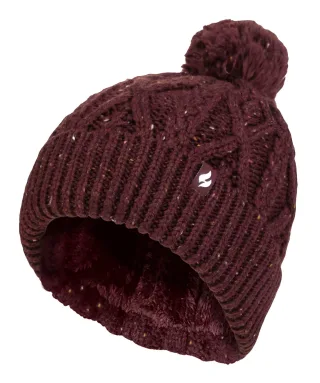 Damen Pom Pom Bommelmütze | Wärmehalter | Modische Chunky Warm Cable Knit Beanie mit Heatweaver Fleece Innenfutter | Salzburg Style - Wein