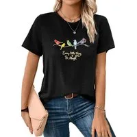 PYLIKE T-Shirt Damen Casual Kurzarmshirt mit Vogel Druck bequemes t shirt (0-tlg) Bequem für Freizeit und Büro,Strandurlaub