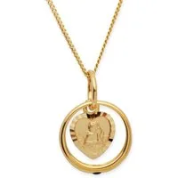 Unique Kettenanhänger Taufring 333er Gelbgold mit blauem Saphir und Schutzengel KTR0027