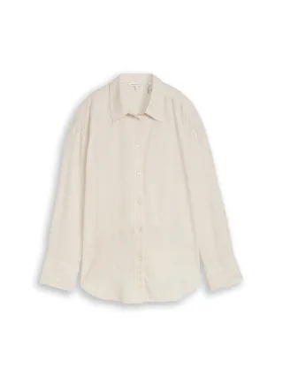 Tom Tailor - Oversize Hemdbluse mit Leinenanteil taupe white irregular stripe - Gr. - 42