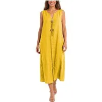 dy_mode Sommerkleid Damen Leinenkleid Luftiges Maxi Sommerkleid Strandkleid Damenkleid in Unifarbe, V-Ausschnitt, mit seitlichen Eingriffstaschen