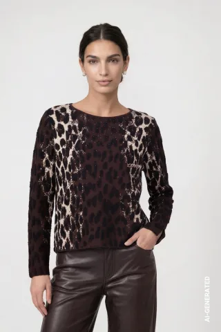 monari - Strickpullover mit Leo-Jacquard-Muster black coffee gemustert - Gr. - 38