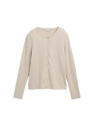 Denim Tom Tailor - Slim Fit Langarmshirt mit Deko-Knopfleiste cosy beige melange - Gr. - XS