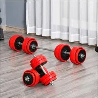 HOMCOM Hantel-Set 30KGS 2-IN-1 Hanteln&Langhanteln, (Krafttrainingsset, Gewichthebensset), Stahl Eisen Sand Rot+Schwarz