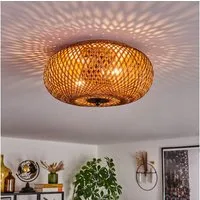 hofstein Deckenleuchte moderne Deckenlampe aus Metall/Bambus/Holz in Schwarz/Natur, ohne Leuchtmittel, Boho-Design Deckenleuchte,Lichteffekt, Ø30cm, 2xE27, ohne Leuchtmittel