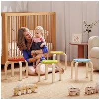 HOMCOM Hocker (Küchenhocker, 4 St., Runde Esszimmerhocker), für Esszimmer, Wohnzimmer, Küche, Bunt