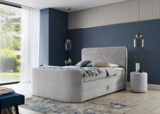 Boxspringbett Schlafzimmerbett BODY 180x200cm in Stoff Hellgrau inkl. Bettkasten