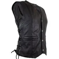 MDM Lederweste Leichte Damen Lederweste mit Druckknöpfen Schwarzes Lamm Napp Leder