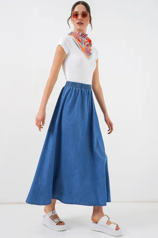 Hochtaillierter A-Linien Denim Maxirock