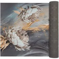 ANRO Küchenläufer LUIGI Pfingstrose pflegeleicht hochwertig Flurläufer Küchenteppich, eckig, Höhe: 3 mm, Teppichläufer 100cm Abstakt, Elysium, Florales Design Grau wasserdicht