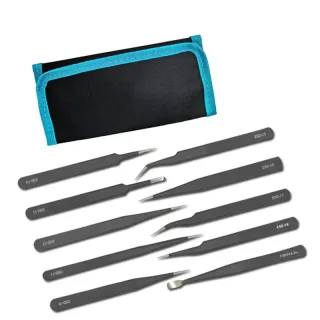 9/10 Pcs Tweezers Set Bag Stainless Steel Anti-Static Precision Tweezers for Electronic Mobile Phone Repair Tools Hand T