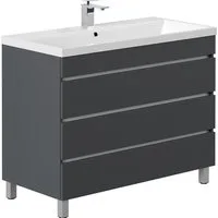 Lomadox Waschtisch FROME-02, 100 cm, stehend, grau matt, mit 3 Schubladen