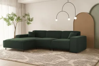 Ecksofa Designersofa GLORIA in Stoff Tiffani Grün Ottomane Links