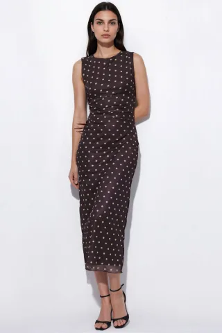 Punkte-Midi-Tüllkleid mit Rundhalsausschnitt