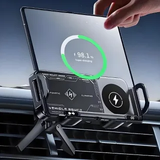 15W Dual Coil Fast Charing Car Wireless Charger Phone Holder Automatic Rotating Fold Screen Tand Air Vent Mount