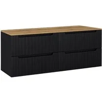 Lomadox Waschbeckenschrank NEWPORT-56-BLACK 160 cm Waschbeckenschrank schwarz gerillt Eiche 40 cm tief 4 Auszüge