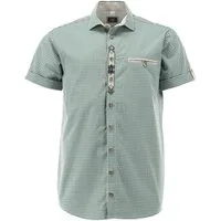OS Trachten Kurzarmhemd Scuwe Regular Fit, Haifischkragen, Krempellasche mit Knopf, Paspeltasche