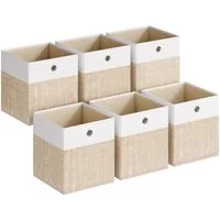SONGMICS Aufbewahrungsbox Aufbewahrungskorb, Ordnungsboxen, Faltbox, Stoffbox für Würfelregal (6 St), mit PP-Platten, geruchsneutral, 26 x 26 x 28 cm, wolkenweiß-sandbeige