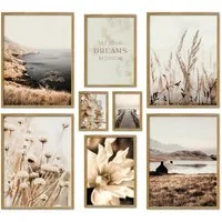 ARTFAVES Bilder-Collage Poster Set Beige Vintage Nature I mehrteilige Bilderwand I Wandbilder, (Wandbilder modern, 8 St)