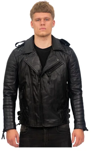 Slim-Fit Herren-Bikerjacke aus Brando-Leder mit doppeltem Reißverschluss – Kairo