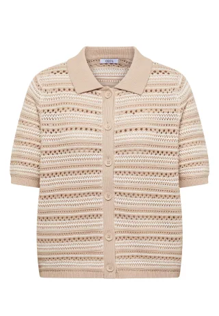CECIL - Kurzarm Cardigan mit Polokragen grain beige - Gr. - L