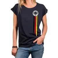 MAKAYA Print-Shirt Deutschland EM Trikot Damen Adler Flagge Fahne Fußball WM Top (Schwarz, Weiß, Blau, Grau, Grün, Rosa, 34, 36, 38, 40, 42, 44, 46, 48, 50) große Größen