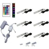 QLS LED Unterbauleuchte RGB 12V 2-8 Stück Weiß, LED fest integriert, Glasbodenbeleuchtung Lichtleiste Fernbedienung 16 Farben Dimmbar