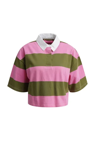 Smith&Soul - Boxy Croppd Rugby T-Shirt Striped olive - Gr. - M