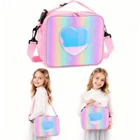 Diwzbyn Lunchbox Lunchbag Isoliert, Auslaufsicher, Regenbogen-Design in Rosa, Mit Laser-Effekt, Wiederverwendbar für Schule & Freizeit