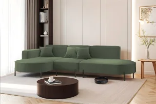 Ecksofa Designersofa VALENCIA in Stoff Quelle Grün Ottomane Links