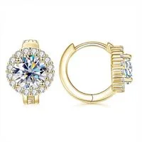 ROUGEMONT Paar Creolen Funkelnde Moissanit Damen Creolen Ohrringe Halo-Design, Funkelnder Moissanit mit 6,5mm und Echtheitszertifikat