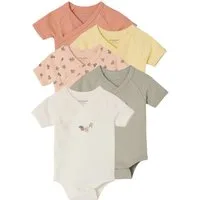 vertbaudet Body Baby Wickelbodys mit kurzen Ärmeln, Blumenmuster 5er-Pack